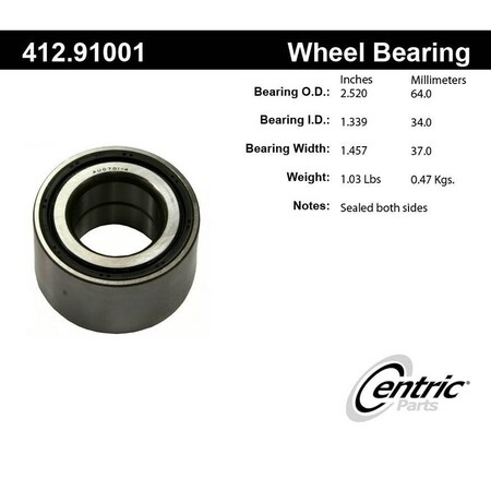 Centric Parts STANDARD DOUBLE ROW WHEEL BEARING 412.91001E